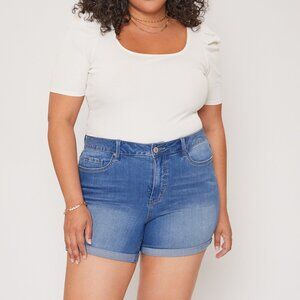 NWT CURVY Double Rolled Cuff Denim Shorts